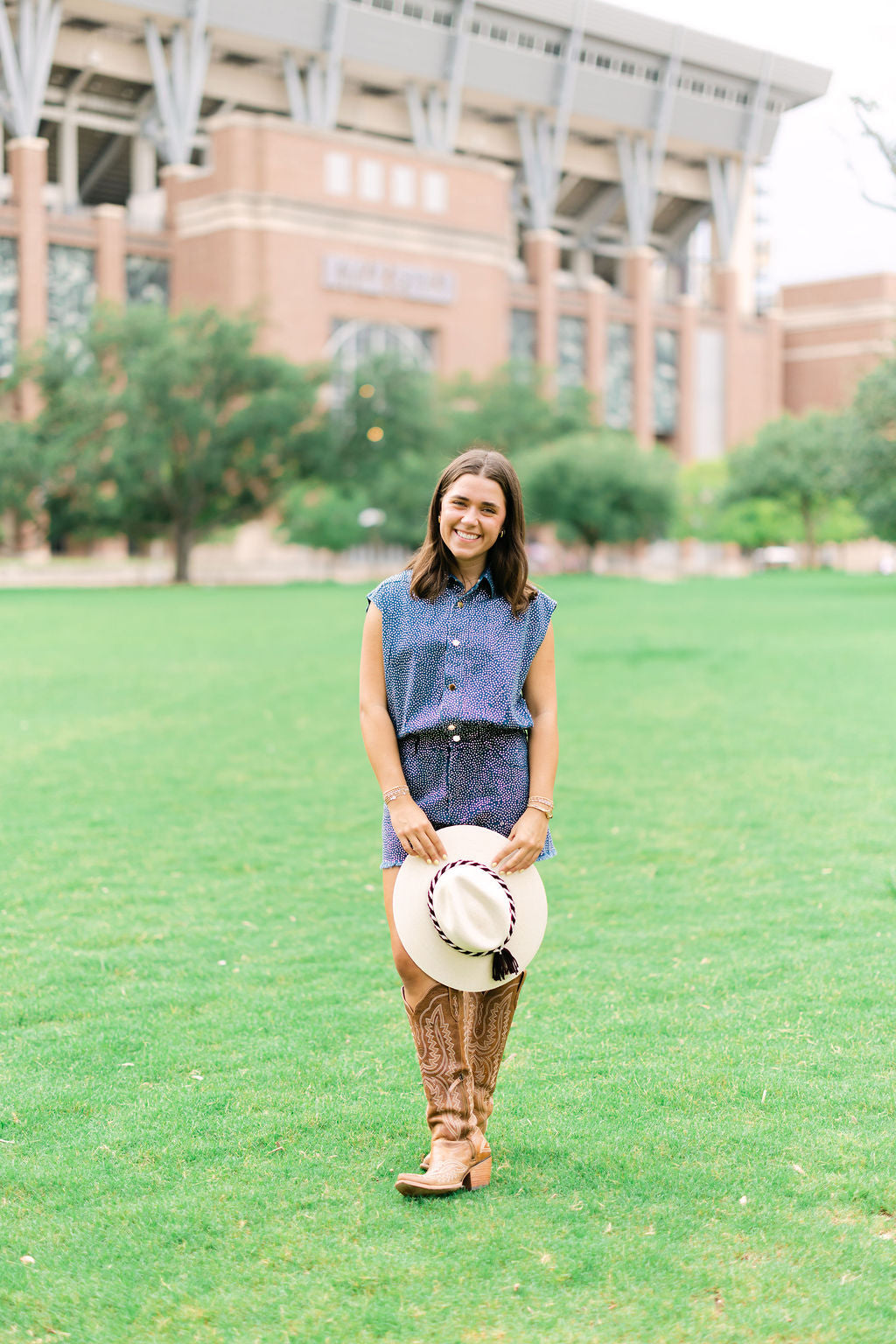 Full Rhinestone Sleeveless Romper, Denim