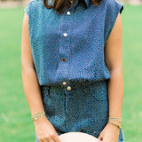 Full Rhinestone Sleeveless Romper, Denim