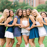Full Rhinestone Sleeveless Romper, Denim