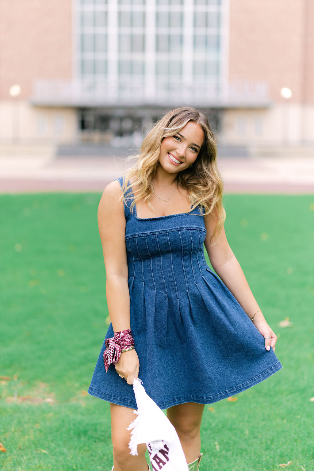 Varsity Denim Dress, Dark Denim