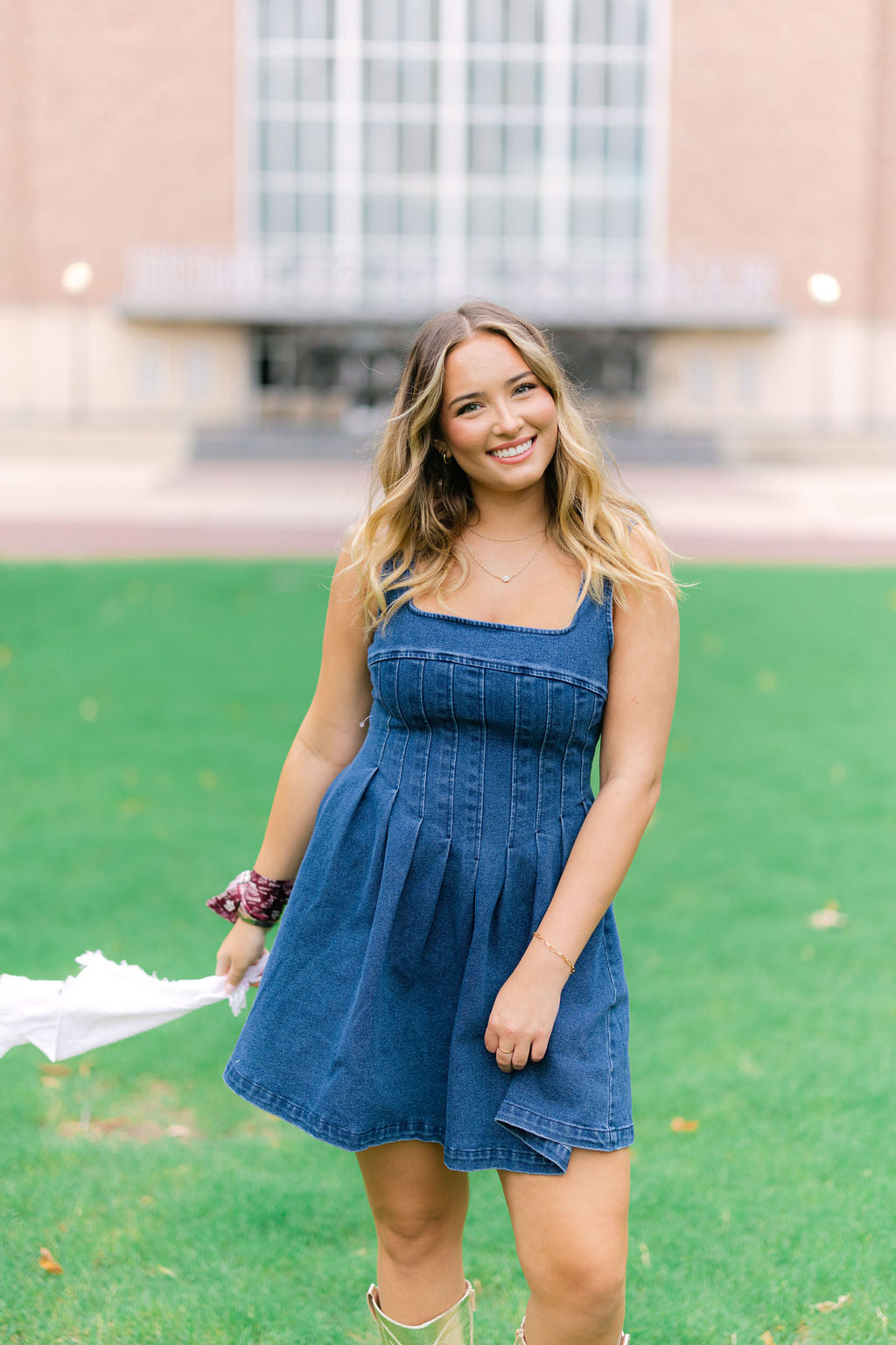 Varsity Denim Dress, Dark Denim