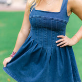 Varsity Denim Dress, Dark Denim