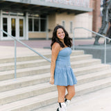 Yes Pleats Denim Mini Dress, Light Wash