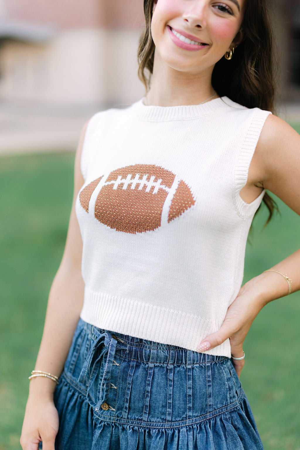 Football Vibes Only Sweater Tank, Ivory