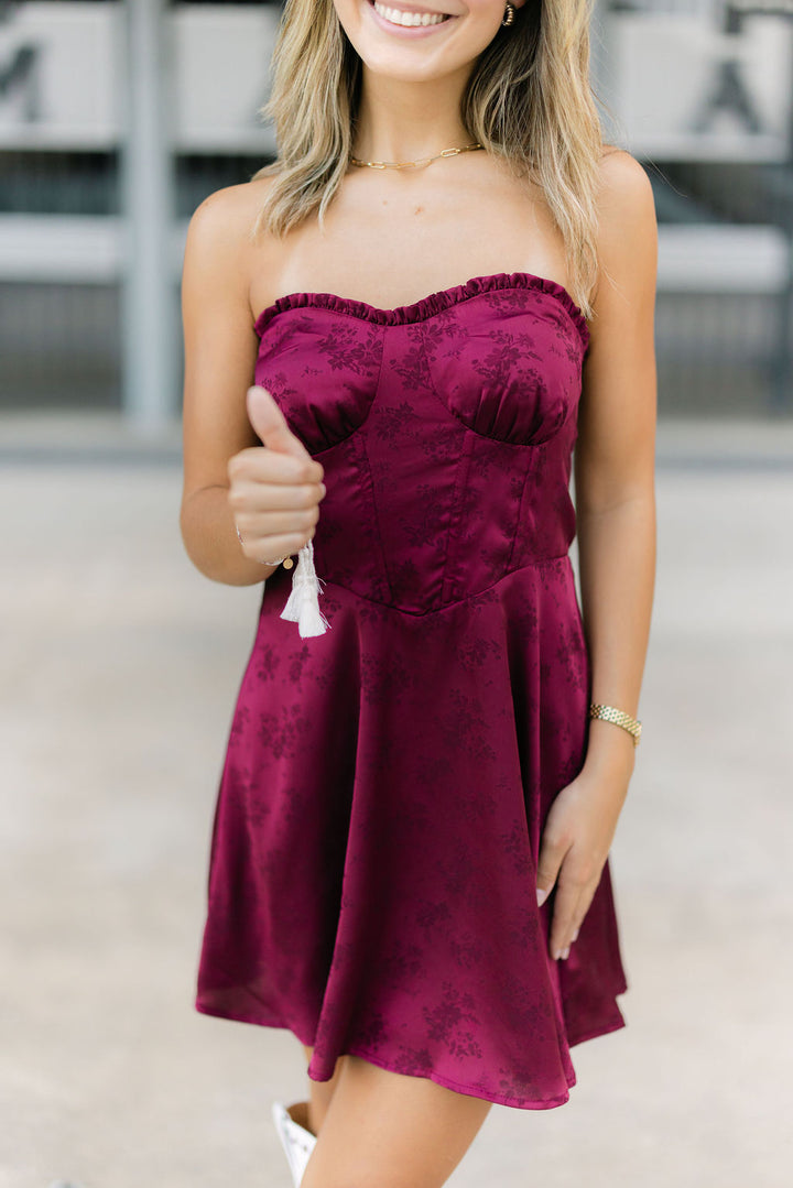 Passing Play Satin Mini Dress, Maroon