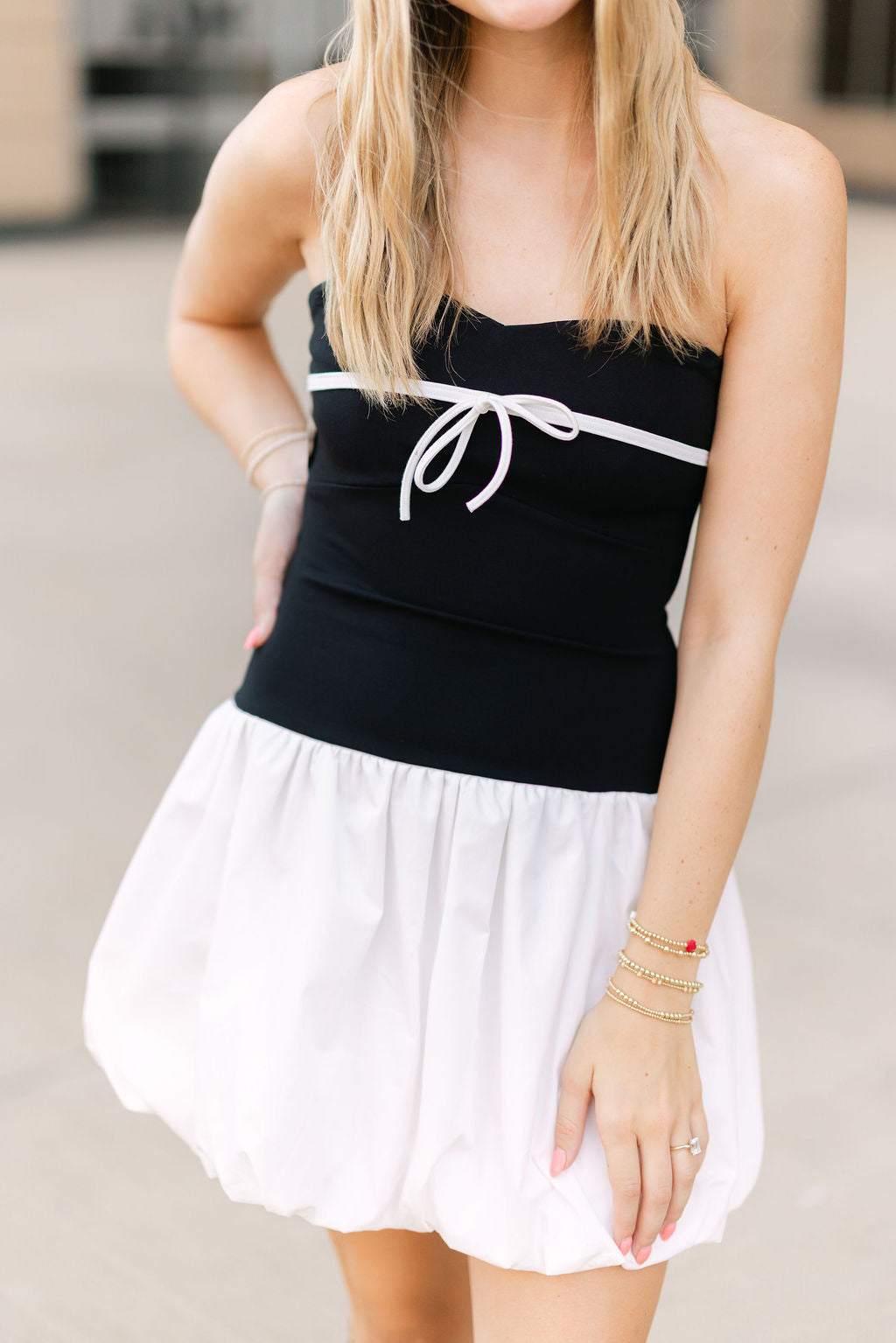 Sideline Sweetheart Dress, Black/White