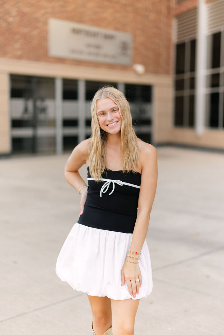 Sideline Sweetheart Dress, Black/White