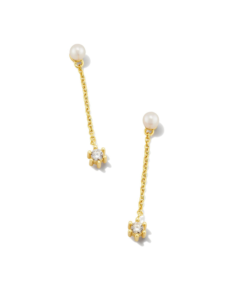 Leighton Gold Pearl Linear Earrings, White Pearl