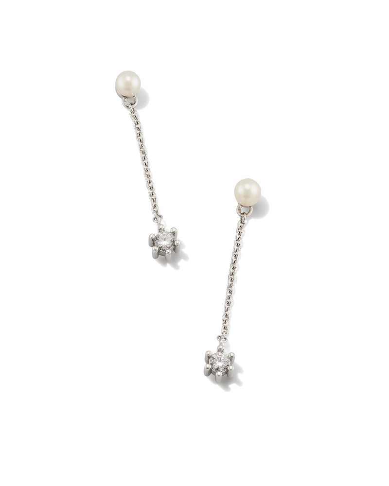 Leighton Silver Pearl Linear Earrings, White Pearl