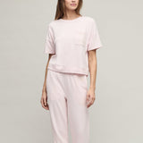 Brushed Fleece Short Sleeve Dropped Shoulder Pullover, Pink Sand