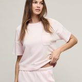 Brushed Fleece Short Sleeve Dropped Shoulder Pullover, Pink Sand