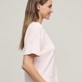 Brushed Fleece Short Sleeve Dropped Shoulder Pullover, Pink Sand