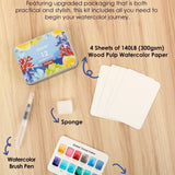 Watercolor Pocket Set of 12 with Brush, Ocean Colors