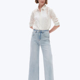 High Rise Wide Leg Denim Jeans, Light Blue