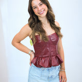 Quarterback Cutie Faux Leather Top, Maroon