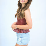 Quarterback Cutie Faux Leather Top, Maroon