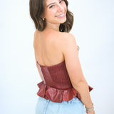 Quarterback Cutie Faux Leather Top, Maroon
