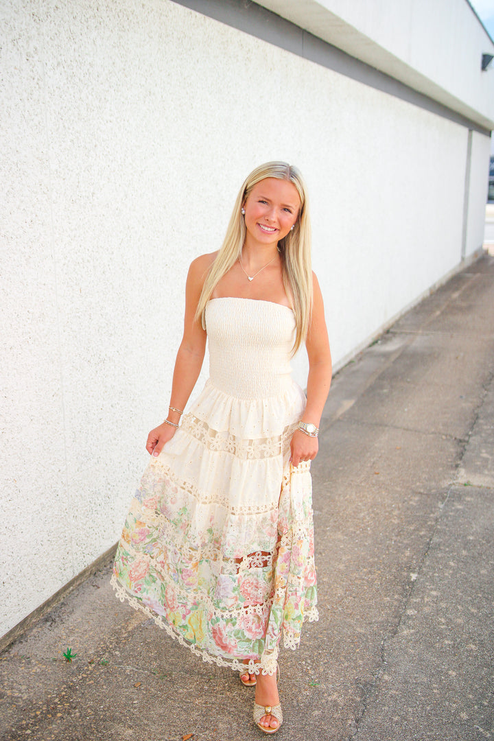 Creamsicle Bloom Midi Dress, Cream Multi