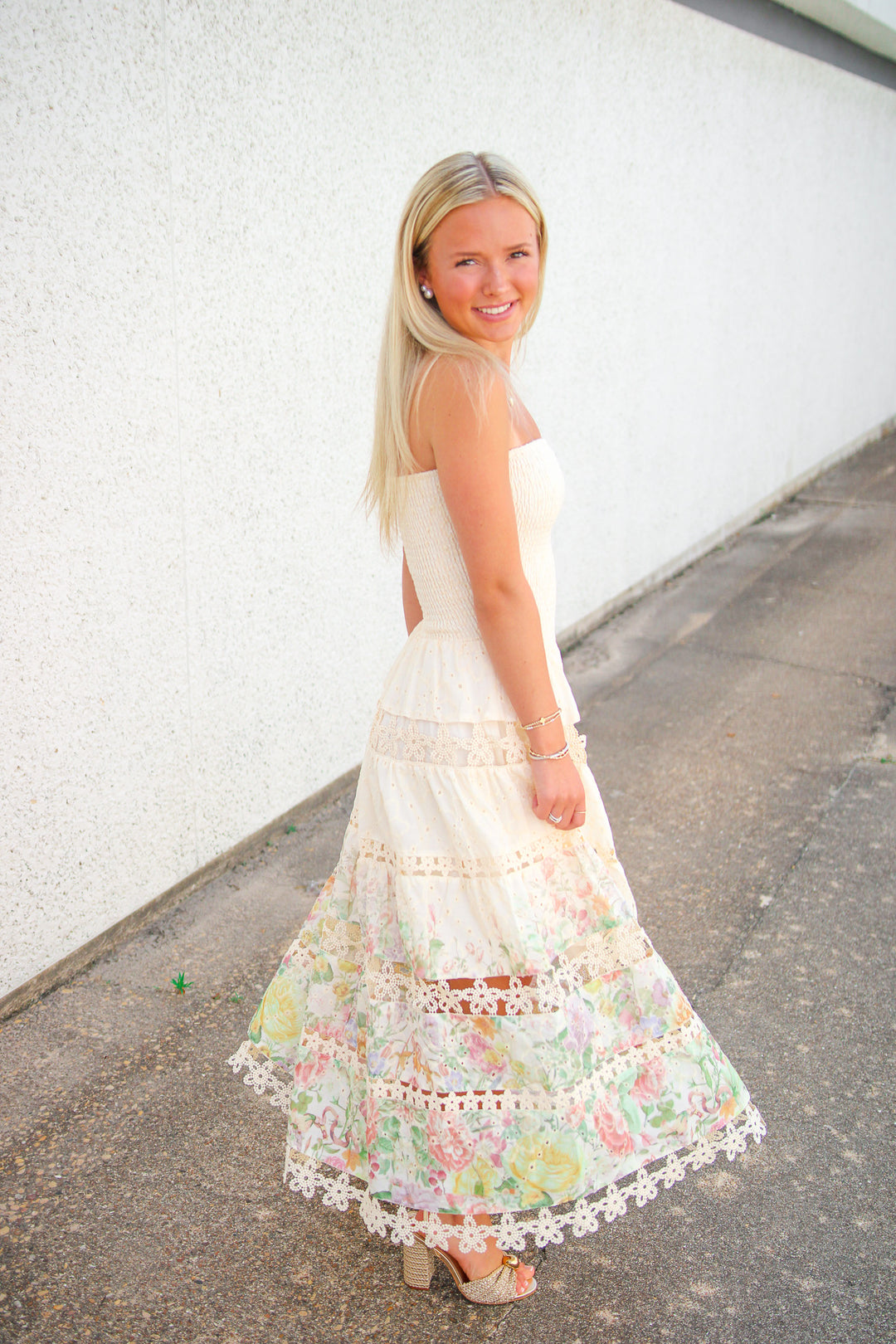 Creamsicle Bloom Midi Dress, Cream Multi