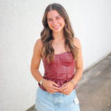 Quarterback Cutie Faux Leather Top, Maroon