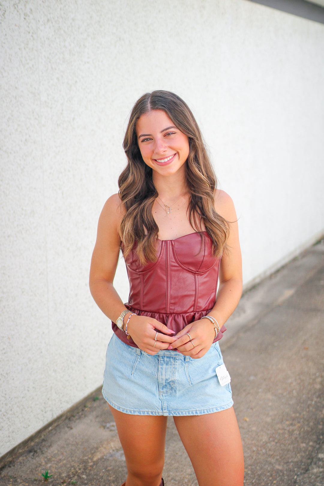 Quarterback Cutie Faux Leather Top, Maroon