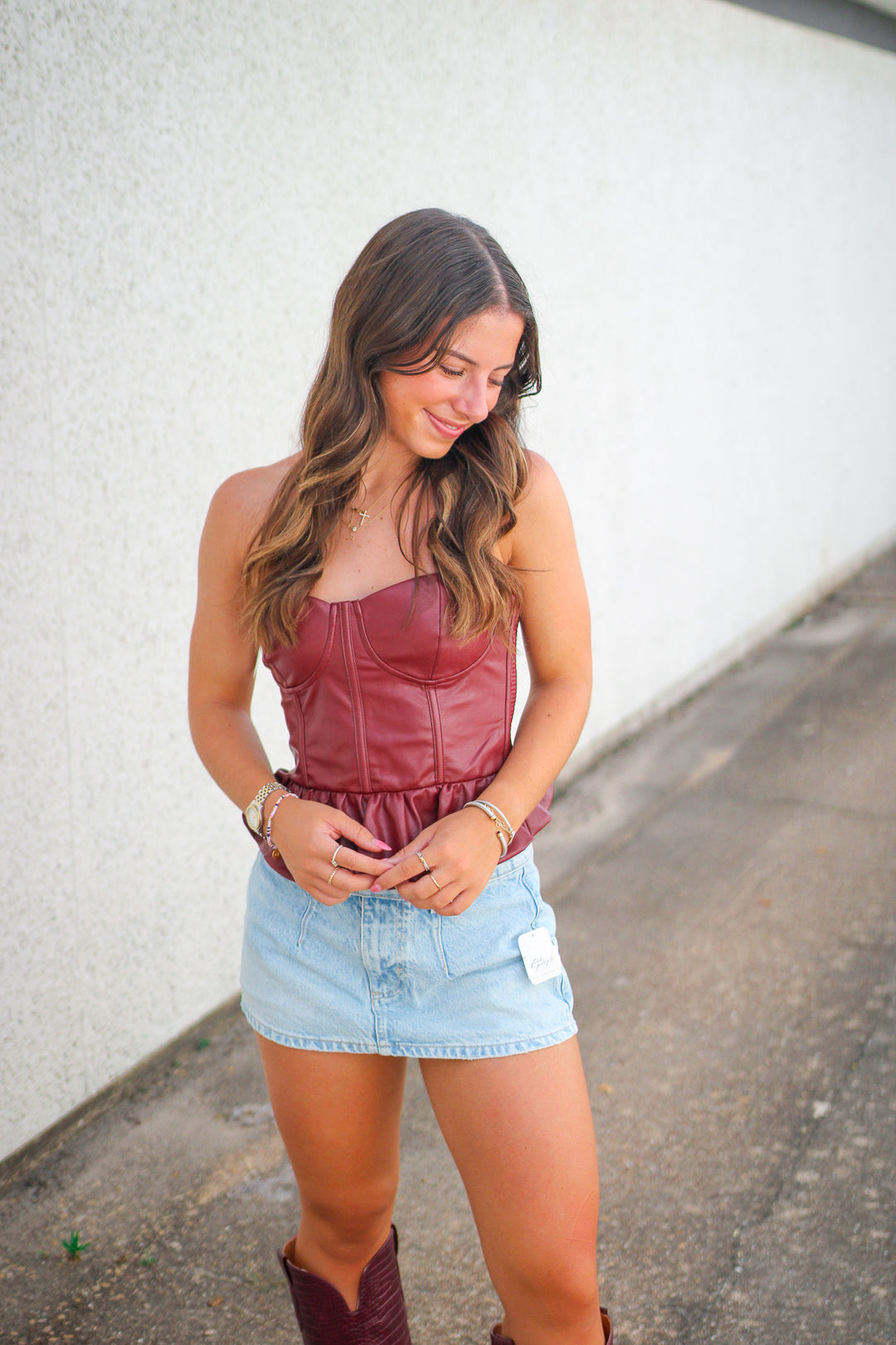 Quarterback Cutie Faux Leather Top, Maroon