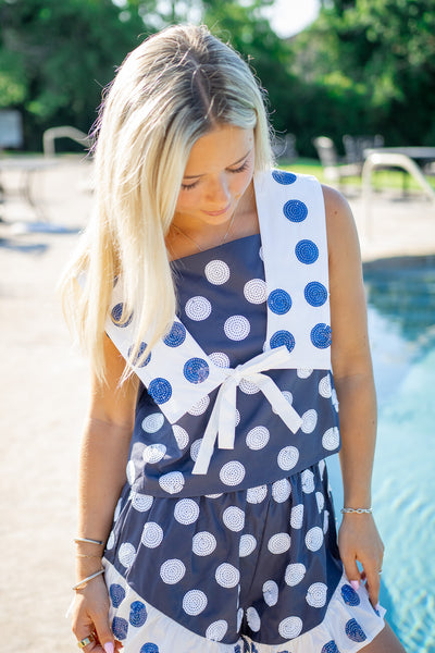 Navy & White Polka Dot Collar Tank