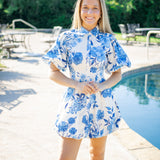 Blue Hydrangeas Dress, Cream Blue
