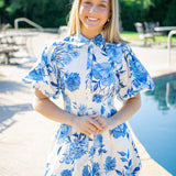 Blue Hydrangeas Dress, Cream Blue