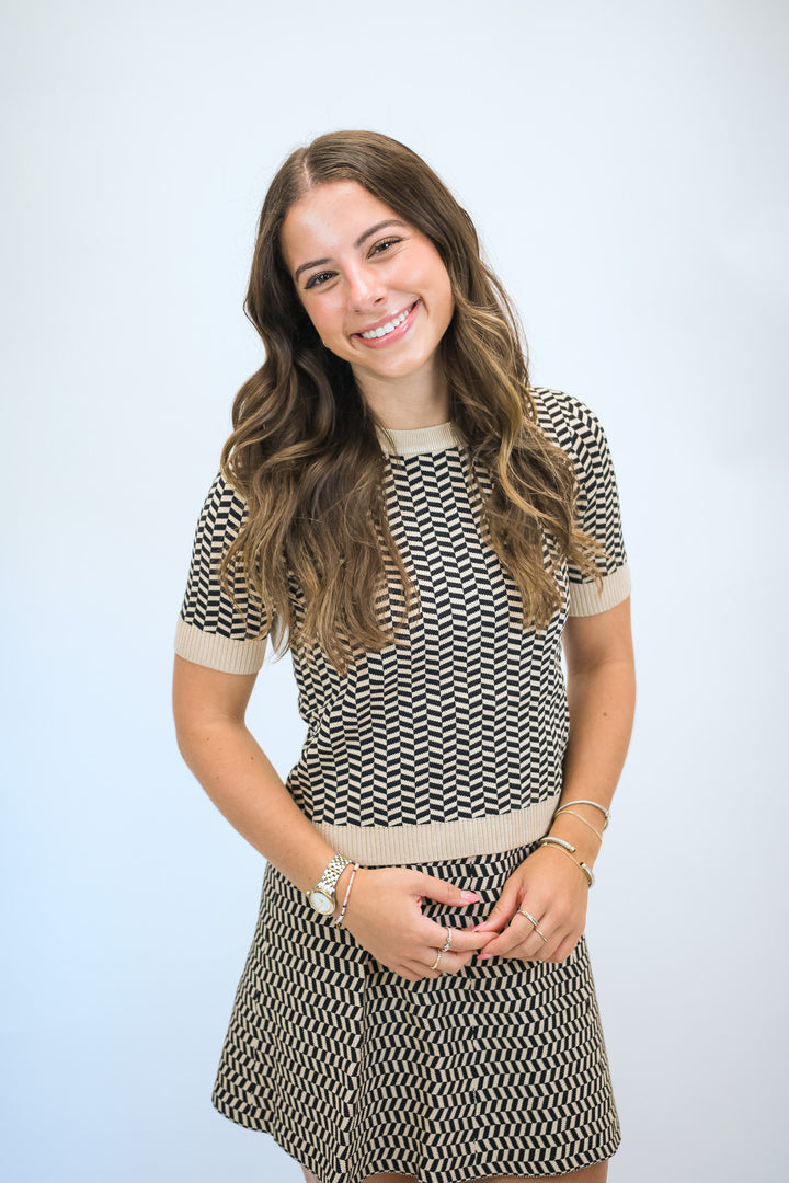 Warren Knit Top, Black/Tan