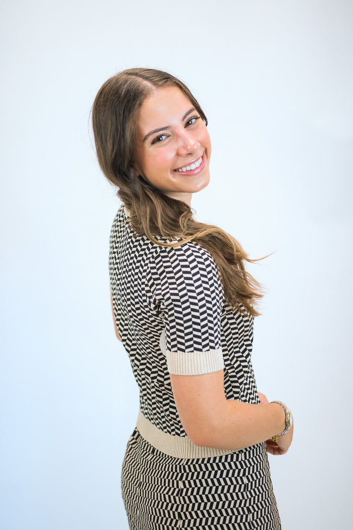 Warren Knit Top, Black/Tan