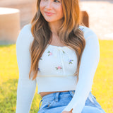 Little Miss Daisy Waffle Knit Floral Sweater, Cream