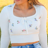 Little Miss Daisy Waffle Knit Floral Sweater, Cream