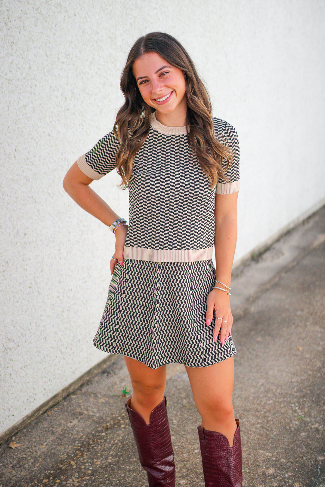 Warren Knit Top, Black/Tan