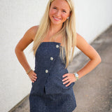 Moina Strapless Denim Top, Denim Blue