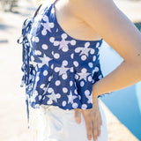 Stars & Polka Dot Tie Ruffle Tank, Navy/White