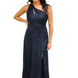 Atoila One Shoulder Satin Maxi Dress, Navy