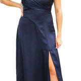 Atoila One Shoulder Satin Maxi Dress, Navy