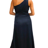 Atoila One Shoulder Satin Maxi Dress, Navy