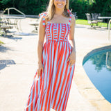 Seaside Sorbet Dress, Coral/Light Blue