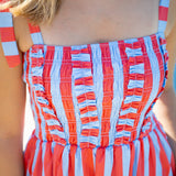 Seaside Sorbet Dress, Coral/Light Blue