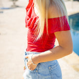 Isla Off-The-Shoulder Ruched Sleeveless Top, Wild Berry