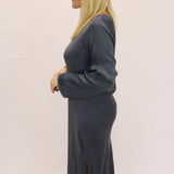 Bias Long Sleeve Slip Dress, Odyssey Grey