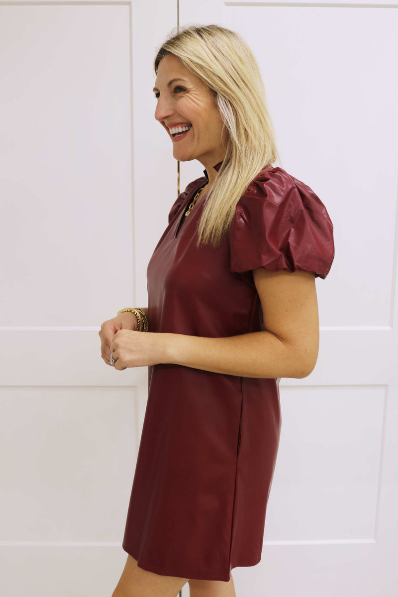 Time To Shine Faux Leather Dress, Maroon