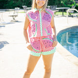 Gingham & Polka Dot Watermelon Button Up Tank, Red