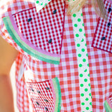 Gingham & Polka Dot Watermelon Button Up Tank, Red