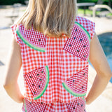 Gingham & Polka Dot Watermelon Button Up Tank, Red