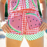 Gingham & Polka Dot Watermelon Short, Red