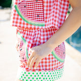 Gingham & Polka Dot Watermelon Short, Red