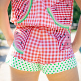 Gingham & Polka Dot Watermelon Short, Red